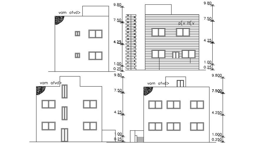 8x10m residential building elevation view
