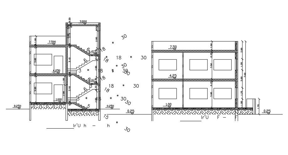 8x10m residential building section view