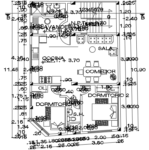 8x11m architecture first floor house plan AutoCAD file