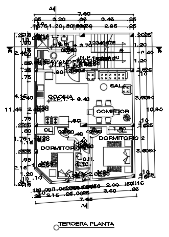 8x11m architecture second floor house plan AutoCAD file