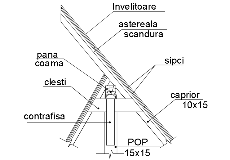 8x11m house building roof connection detail drawing is given in this file