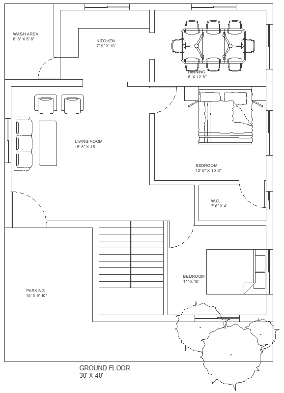8x12 ft dinning area design in two bhk house detailed plan DWG autoCAD drawing