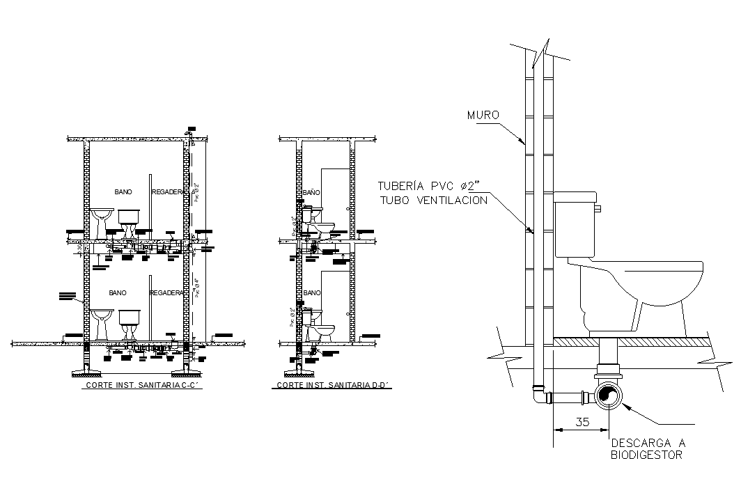 8x12m house plan of bathroom section and water closet is given in this Autocad drawing model.Download now.