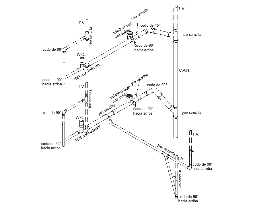 8x12m house plan of tee & reduction detail drawing is given in this Autocad drawing model. Download now.