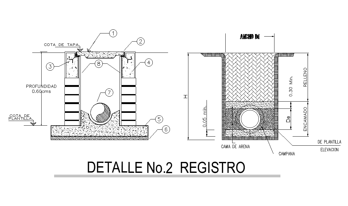 8x12m house plan of the biodigestor section view is given in this AutoCAD drawing model.Download now.