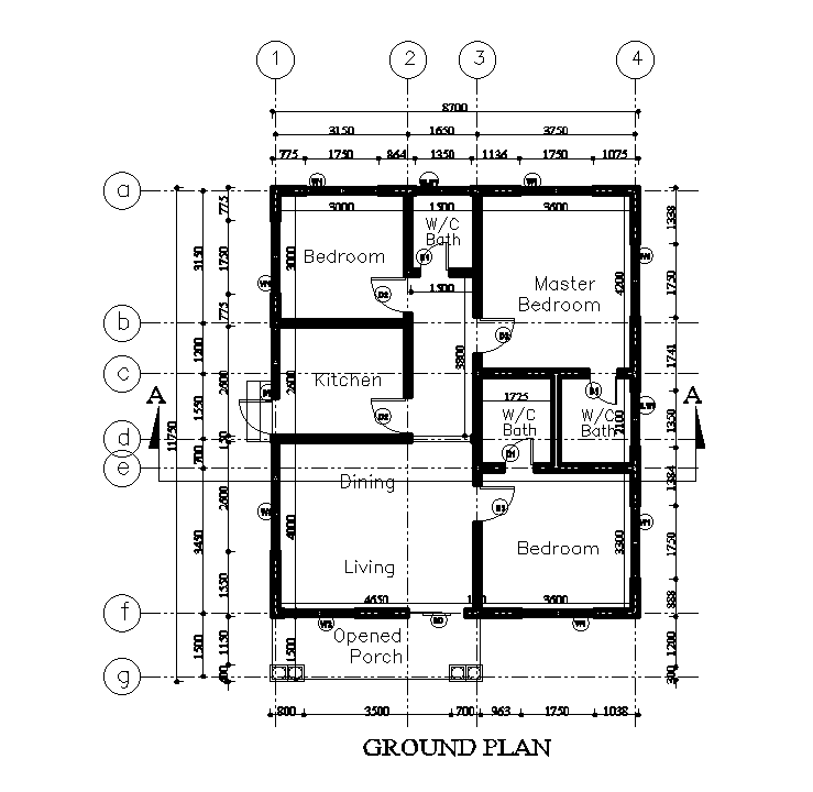 8x12m residential house plan is given in this Autocad drawing file. Download now.