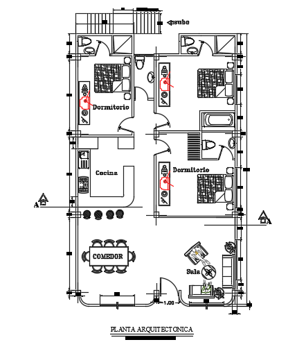 8x13m 3bhk architecture house plan drawing is given in this file