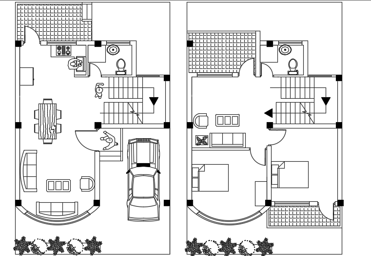 8x13m row house villa plan 2d AutoCAD model is given in this file
