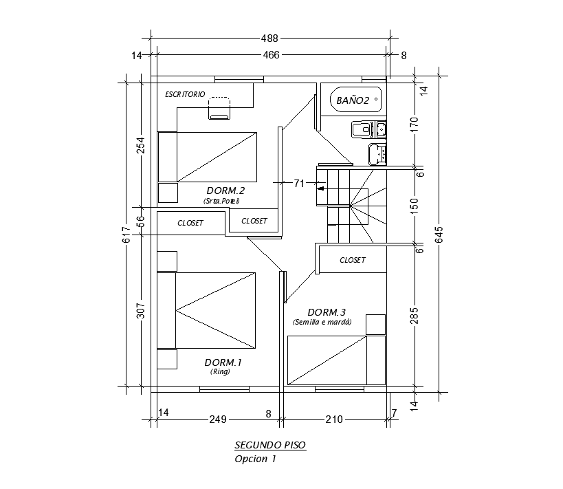 8x14m second floor house plan is given in this Autocad drawing file. Download now.