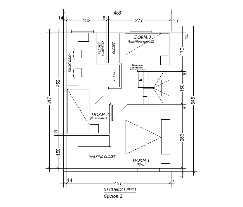 8x14m second floor house plan of furniture’s setup is given in this Autocad drawing file. Download now.