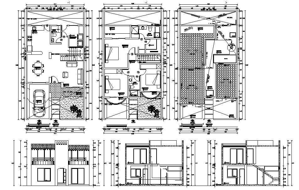 8x15 Meter 3 BHK AutoCAD Plan Layout File