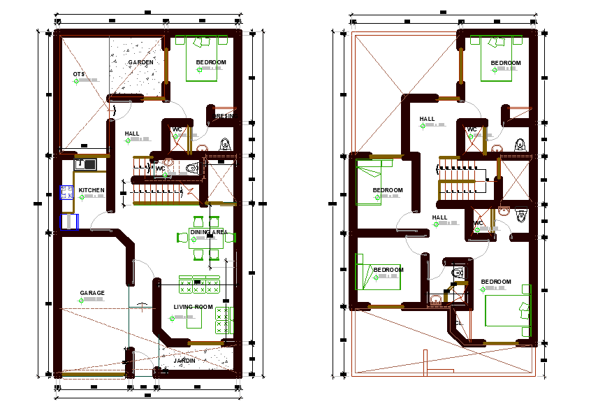 8x15 Meter 5 BHK House Plan AutoCAD File