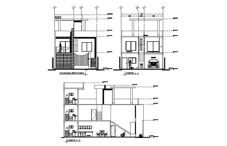 8x15m house plan elevation and section details are given in this 2D Autocad DWG drawing file. Download the 2D Autocad DWG drawing file.