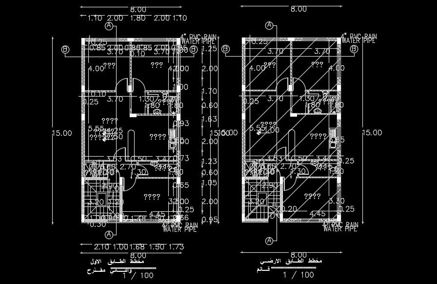 8x15m house plan has been given in this AutoCAD drawing model