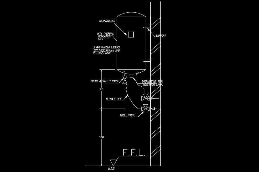 8x15m house plan of the water heater pipeline connection detail drawing
