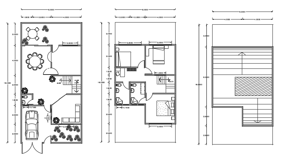8x16m two story house plan with 3bhk cad drawing is given