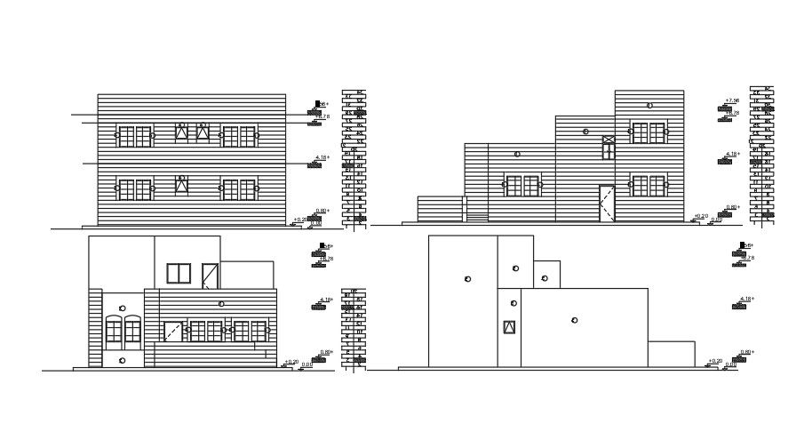 8x17 Meter Elevation Of House Building DWG File