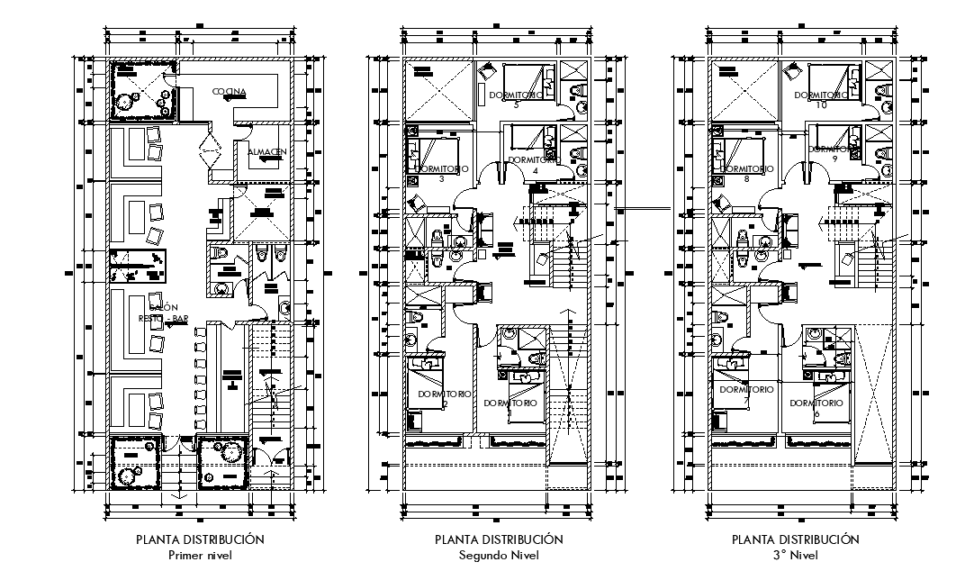 8x18m Rest bar hotel plan is given in this 2D Autocad DWG drawing file. Download the Autocad drawing file.