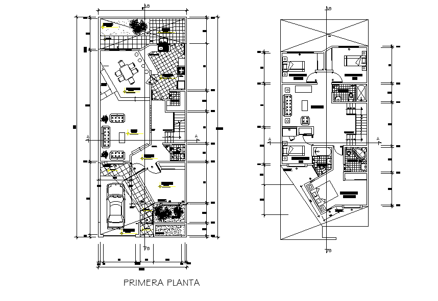 8x20 house plan with furniture’s setup is given in this Autocad drawing file. Download the Autocad file.