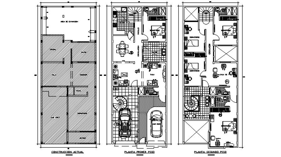 8x20m residential building furniture’s setup is given in this Autocad drawing file.Download the 2D Autocad file.