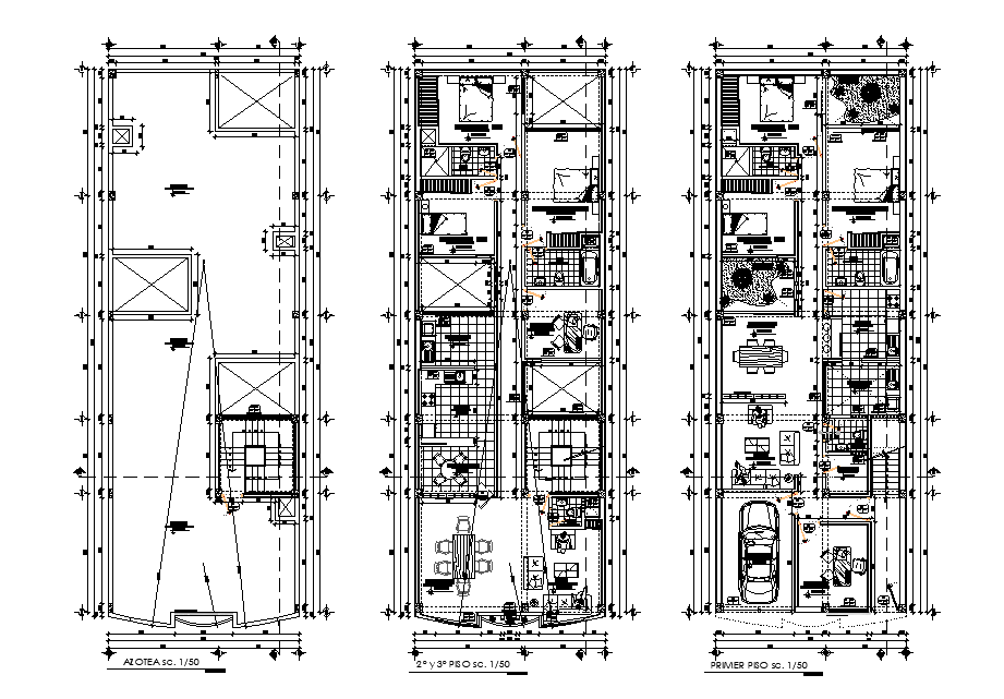 8x23m apartment plan is given in this Autocad drawing file. Download now.