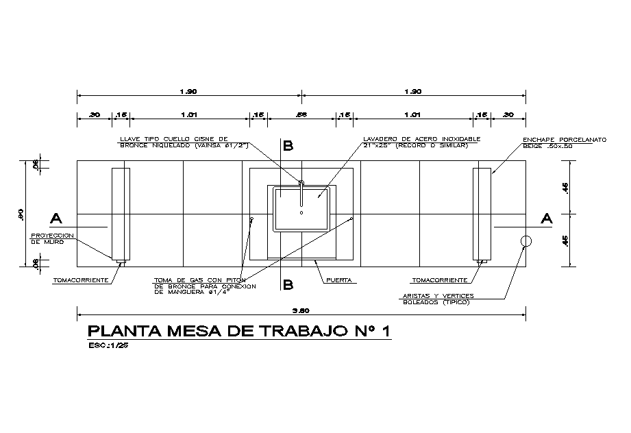 8x4m chemical laboratory of table plan is given in this Autocad drawing file. Download now.