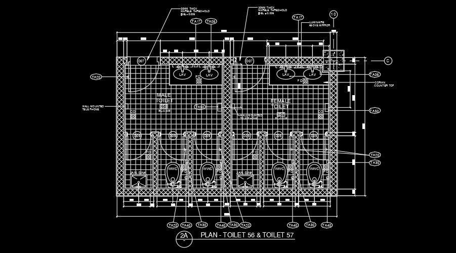 8x6m toilet plan 2D AutoCAD drawing is given in this file