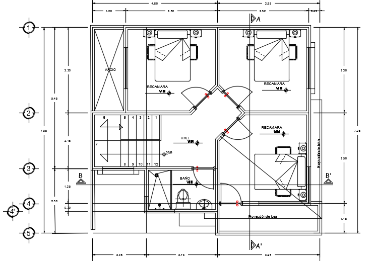 8x7m architecture first floor house plan AutoCAD drawing