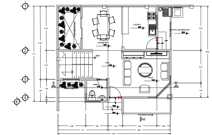 8x7m architecture ground floor house plan AutoCAD drawing