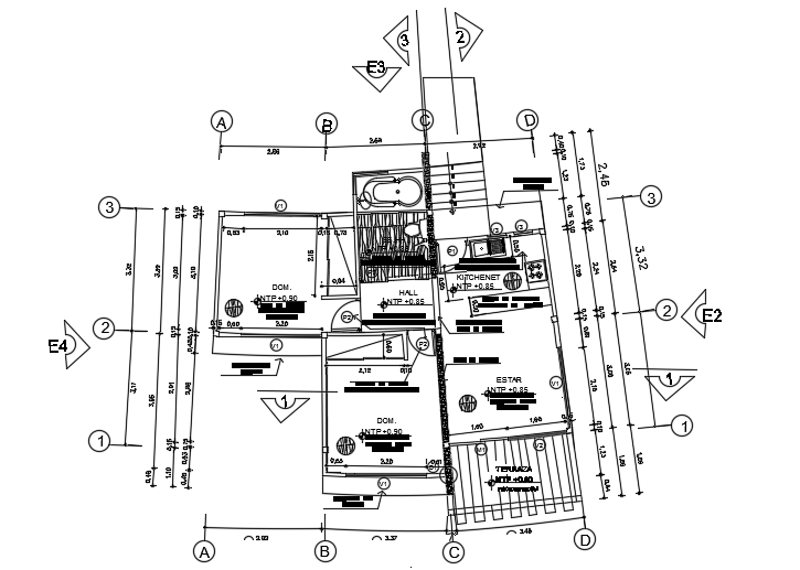 8x7m single story house plan AutoCAD 2d drawing