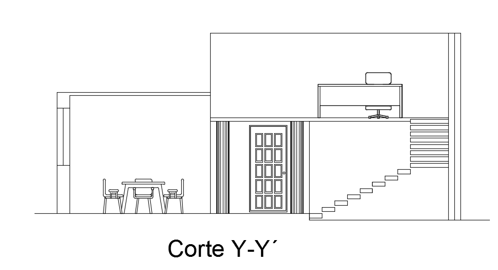 8x8m house building front cut section 2d drawing