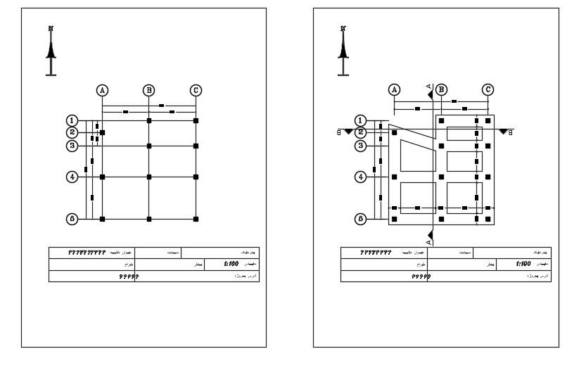 8x8m house plan column layout is given in this cad file