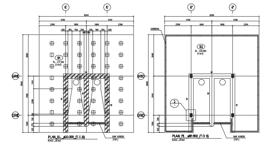 8x9m floor plan column layout 2D AutoCAD drawing