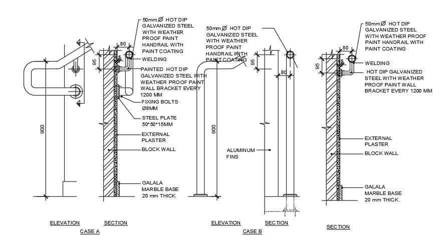 900mm height of the door elevation and section views