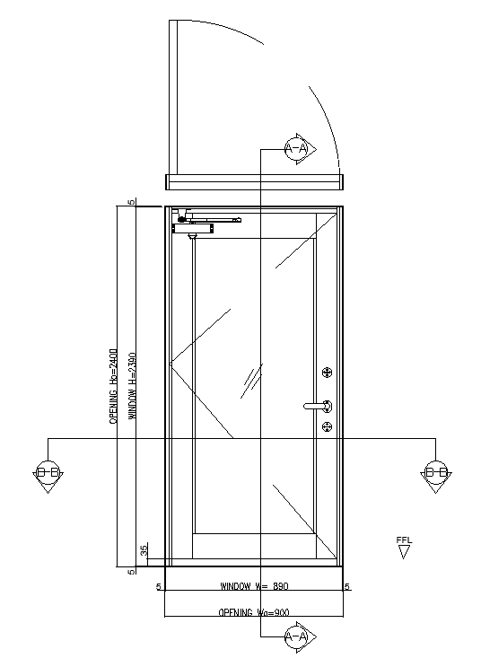 900x2400mm door plan is given in this AutoCAD drawing model. Download now.