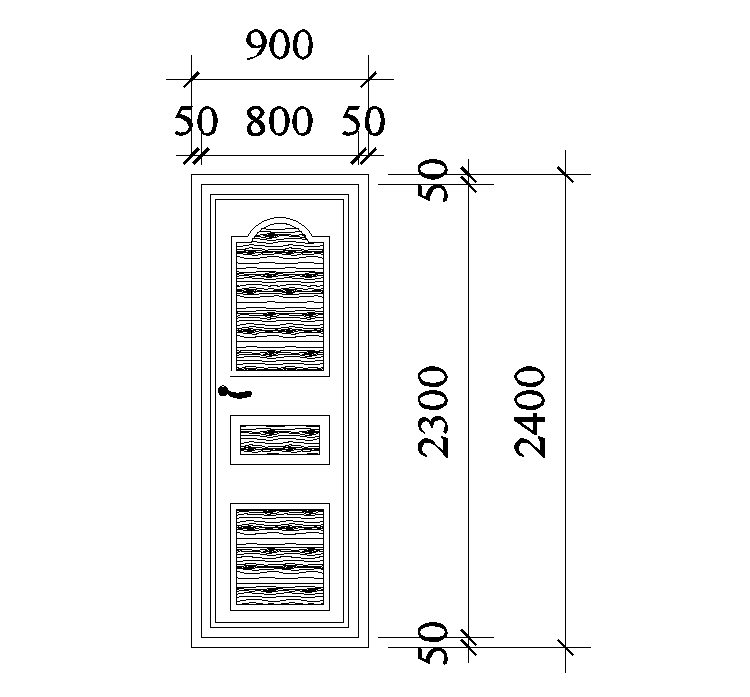 900x2400mm single door plan is given this Autocad drawing file. Download now.