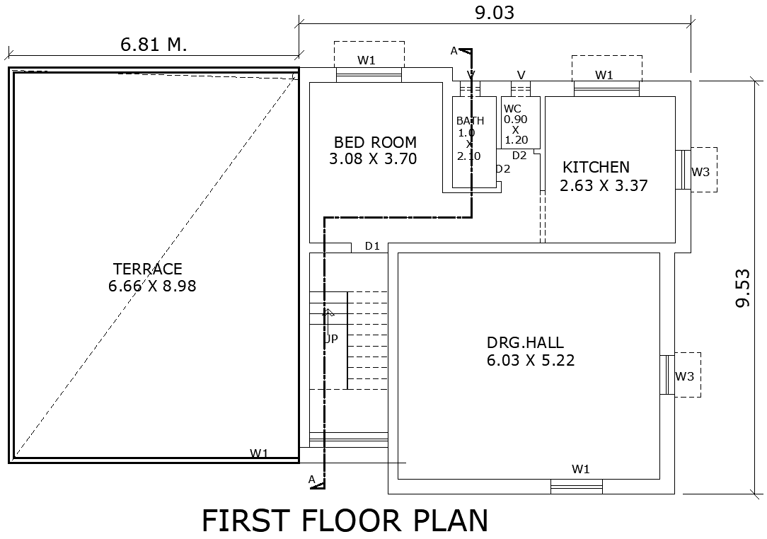 AutoCAD Layout 9.03mx9.53m First Floor Terrace Design