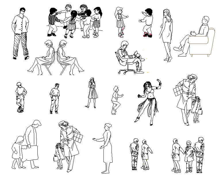 People CAD Blocks AutoCAD DWG with 2D Front and Side View Details