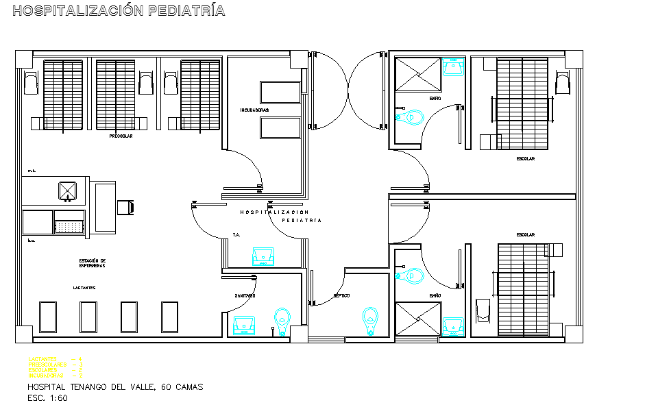 Simple Clinic Plan in AutoCAD with Pediatric Ward and Room Layout