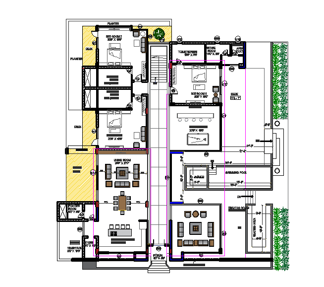 90’x103’ 3BHK House Plan AutoCAD DWG File