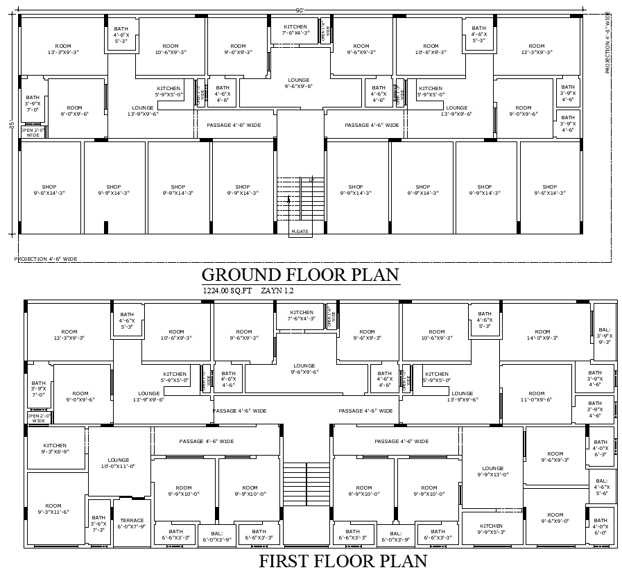 90×35 Mixed-Use Building Residential Plan in AutoCAD File