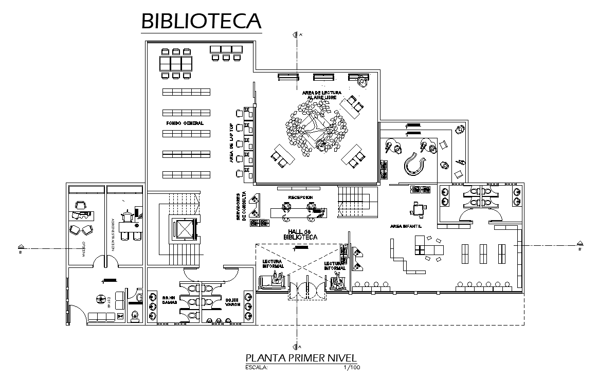 90x39m community of library cad block is given in this AutoCAD model. Download now.
