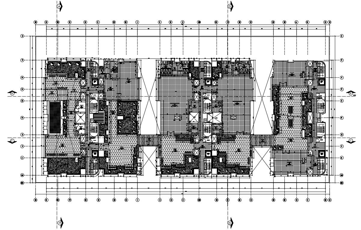 90x45m office plan is given in this Autocad drawing file. Download now.