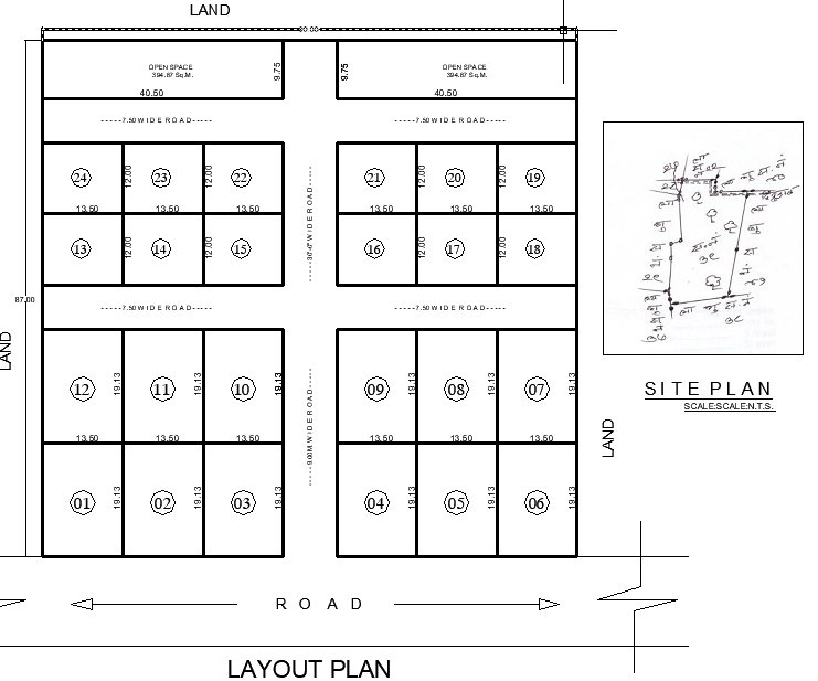 90x87m Land Layout CAD DWG File Plan with Site and Subdivision