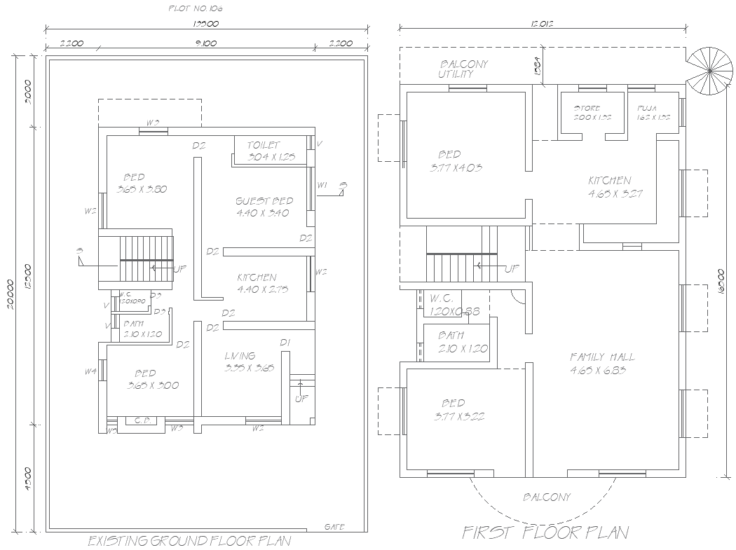 9.1x12.5m Ground and First Floor House Plan DWG File