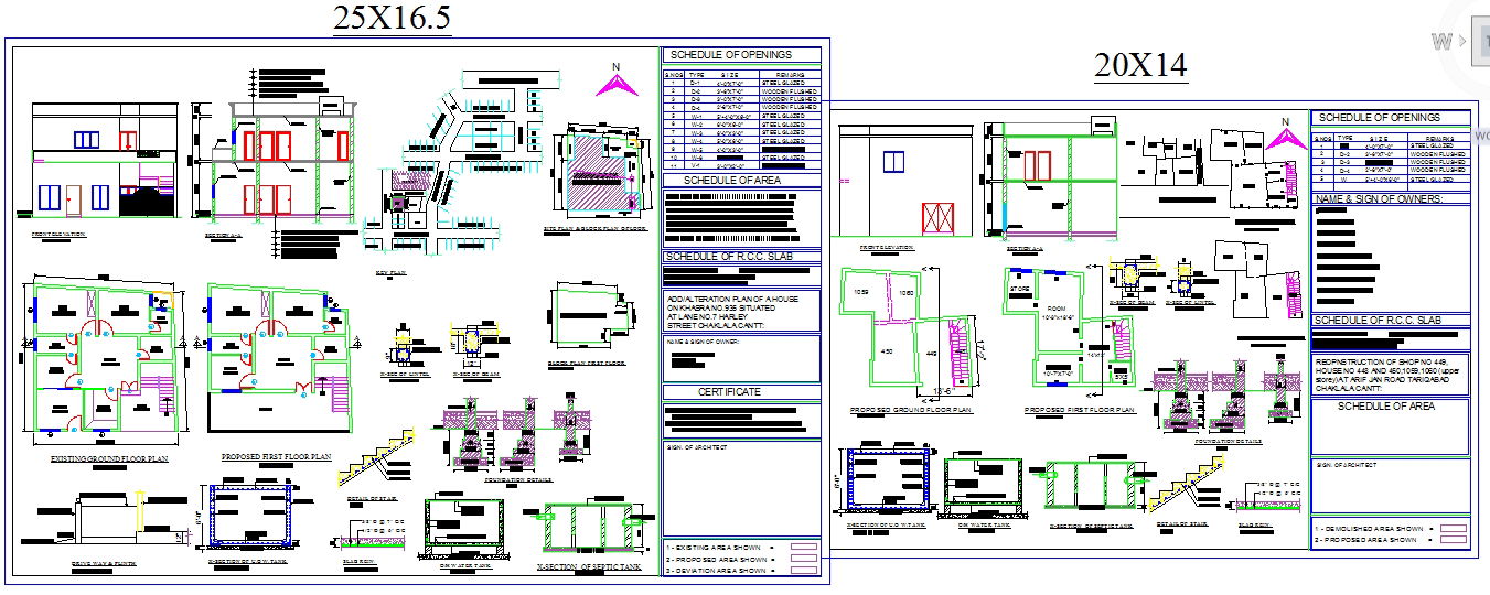 25x16.5 and 20x14 Residential House AutoCAD DWG with Floor Plans
