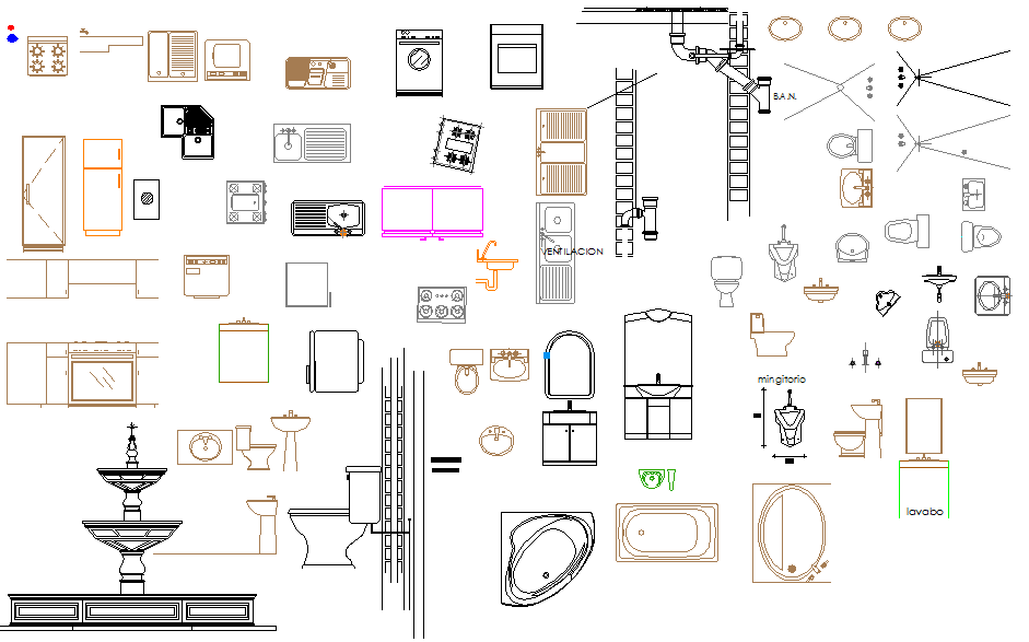 Sanitary Ware AutoCAD DWG File with 2D Plans and Elevation Views