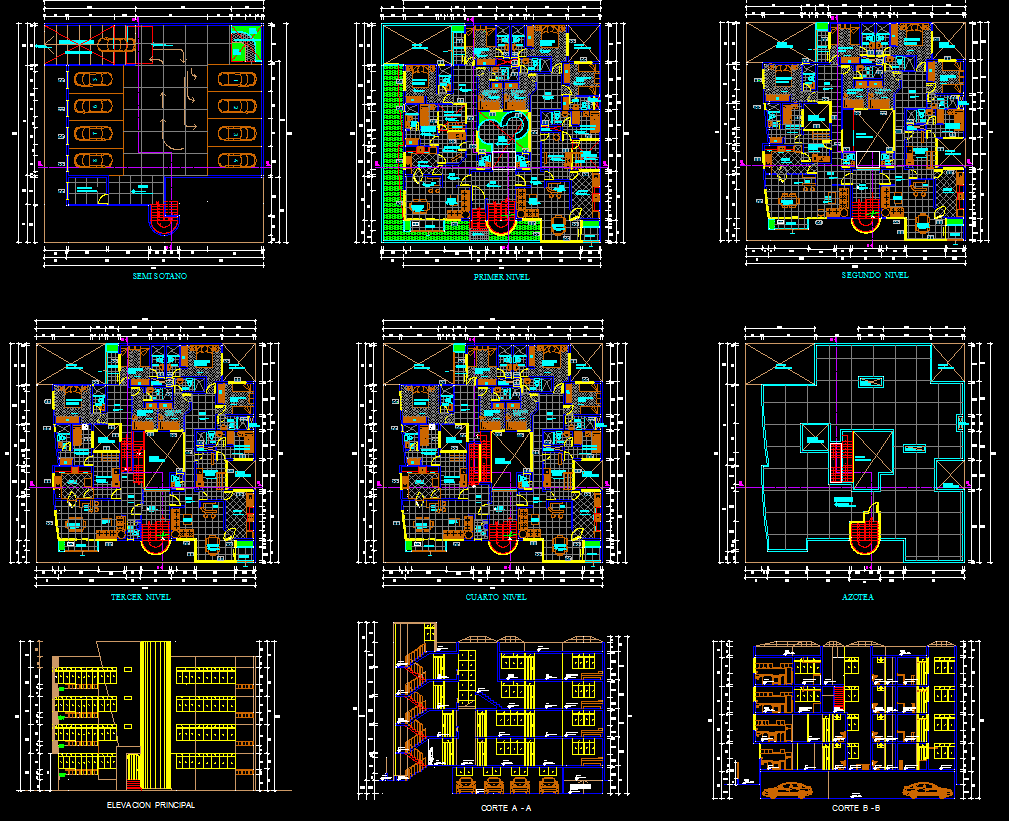 Multifamily Apartment CAD Drawing with Floor Plans and Elevations