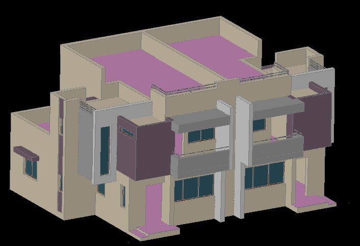 3D Twin House CAD Drawing in AutoCAD for Modern Architectural Design