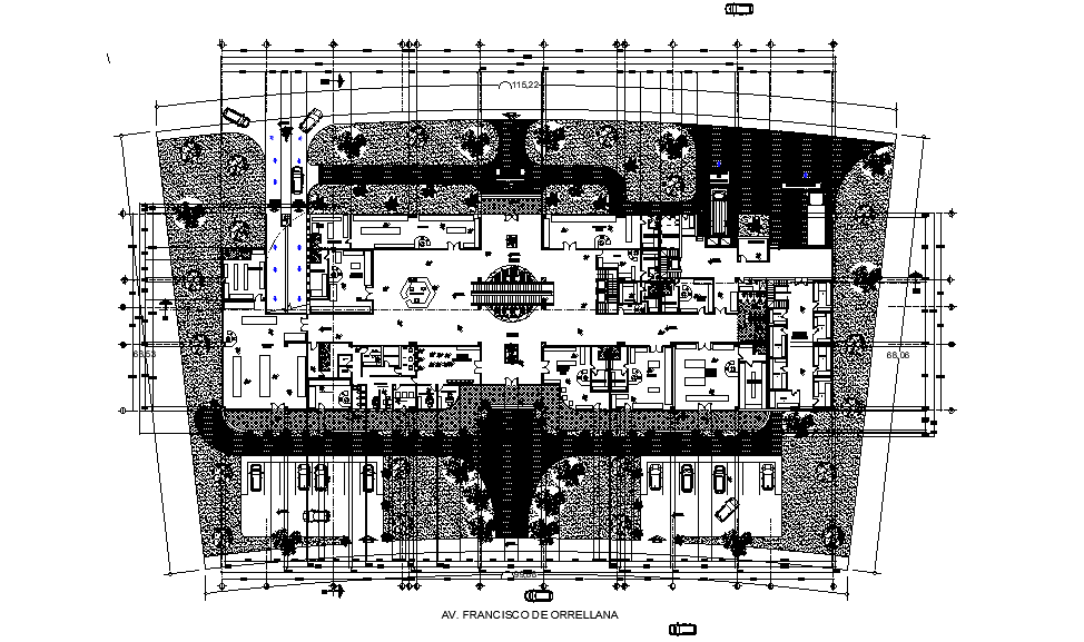 95x69m office plan is given in this Autocad drawing model. Download now.